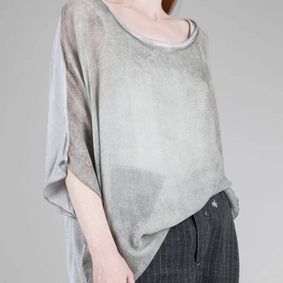 Umit Unal Acid Spray Top Oversized Blouse 100% Silk in Gray - Picture 4 of 16